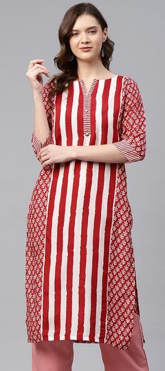 Red and Maroon color Kurti in Cotton fabric with Printed work