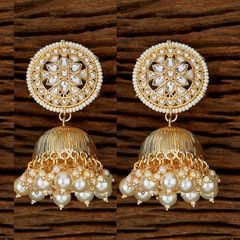 Gold Rodium Polish White and Off White color Earrings in Brass studded with Kundan, Pearl
