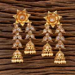 Gold Rodium Polish White and Off White color Earrings in Brass studded with Kundan
