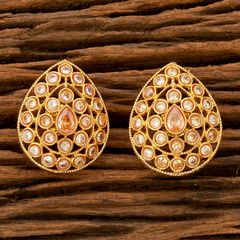Gold Rodium Polish White and Off White color Earrings in Brass studded with CZ Diamond