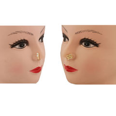 Gold Rodium Polish White and Off White color Nose Pin in Brass studded with CZ Diamond