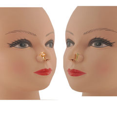 Gold Rodium Polish White and Off White color Nose Pin in Brass studded with CZ Diamond