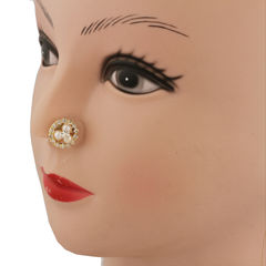 Gold Rodium Polish White and Off White color Nose Pin in Brass studded with CZ Diamond, Pearl