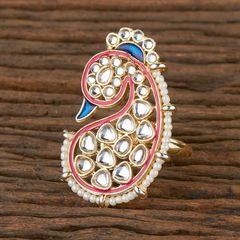 Gold Rodium Polish Multicolor color Ring in Brass studded with Beads