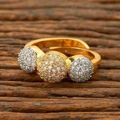 Gold Rodium Polish White and Off White color Ring in Brass studded with Austrian diamond