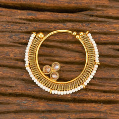 Gold Rodium Polish White and Off White color Nose Ring in Copper studded with Pearl
