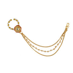 Gold Rodium Polish White and Off White color Nose Ring in Copper studded with Kundan, Pearl