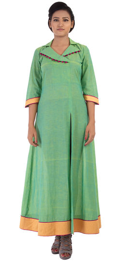 Green color Kurti in Cotton fabric with Thread work