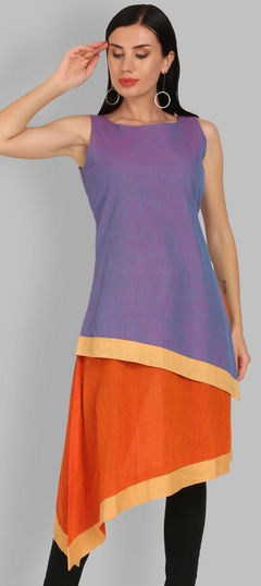 Blue, Orange color Kurti in Cotton fabric with Thread work