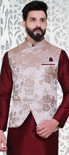 Pink and Majenta color Modi Jacket in Brocade fabric with Weaving work