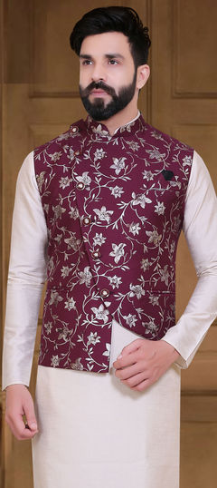 Pink and Majenta color Modi Jacket in Velvet fabric with Printed work