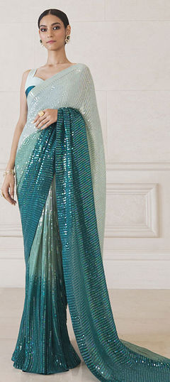 Blue color Saree in Georgette fabric with Sequence work