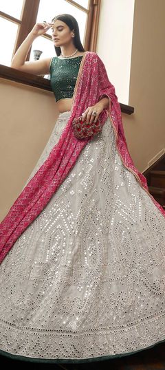 Black and Grey color Lehenga in Organza Silk fabric with Gota Patti, Mirror, Printed, Resham, Sequence work