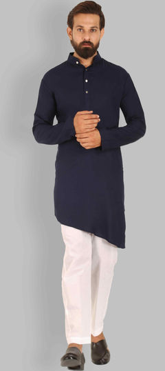 Blue color Kurta Pyjamas in Rayon fabric with Thread work