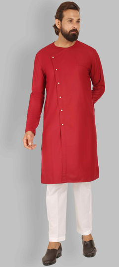 Red and Maroon color Kurta Pyjamas in Cotton fabric with Thread work