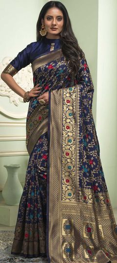 Blue color Saree in Art Silk, Silk fabric with Weaving work