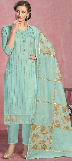 Blue color Salwar Kameez in Cotton fabric with Printed work