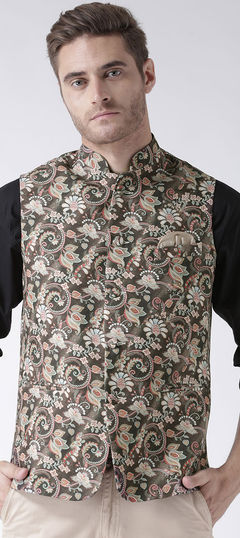 Multicolor color Nehru Jacket in Blended fabric with Floral, Printed work