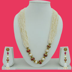 Gold Rodium Polish Multicolor color Necklace in Copper studded with Beads, Cubic Zirconia, Pearl