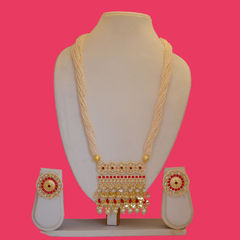 Gold Rodium Polish White and Off White color Necklace in Copper studded with Kundan, Pearl