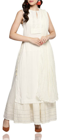 White and Off White color Long Lehenga Choli in Viscose fabric with Embroidered, Thread work