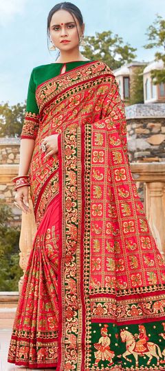 Pink and Majenta color Saree in Satin Silk, Silk fabric with Embroidered, Stone, Thread work