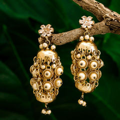 Gold Rodium Polish White and Off White color Earrings in Metal Alloy studded with Kundan