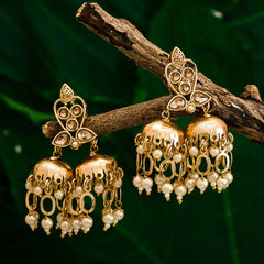 Gold Rodium Polish White and Off White color Earrings in Metal Alloy studded with Kundan