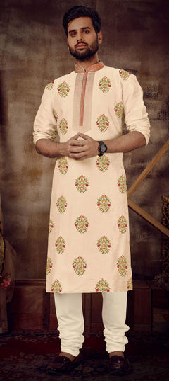 Pink and Majenta color Kurta Pyjamas in Poly Silk fabric with Embroidered, Thread work
