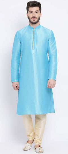 Blue color Kurta Pyjamas in Dupion Silk fabric with Thread work