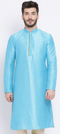 Blue color Kurta in Dupion Silk fabric with Thread work