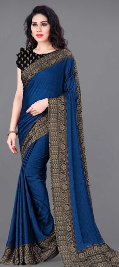 Casual Blue color Saree in Chiffon fabric with Classic Printed work : 1736303