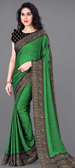 Casual Green color Saree in Chiffon fabric with Classic Printed work : 1736306