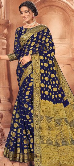 Blue color Saree in Chiffon fabric with Weaving, Zari work