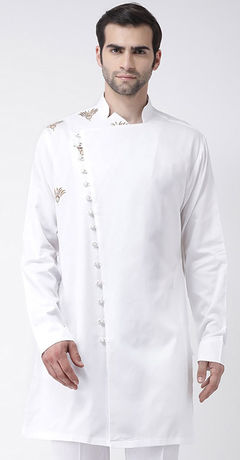 White and Off White color Kurta in Cotton fabric with Thread work