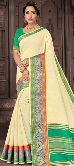 Yellow color Saree in Cotton fabric with Weaving work