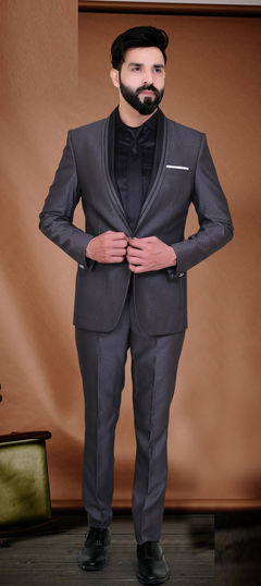 Black and Grey color 2 Piece Suit (with shirt) in Rayon fabric with Thread work : 1737113