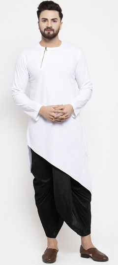 White and Off White color Dhoti Kurta in Cotton fabric with Thread work