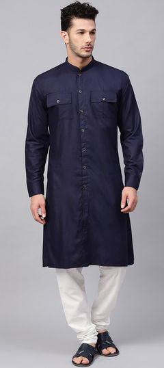 Blue color Kurta Pyjamas in Blended Cotton fabric with Thread work