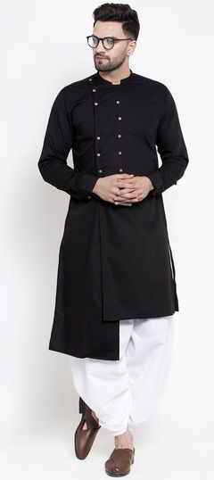 Black and Grey color Dhoti Kurta in Cotton fabric with Thread work