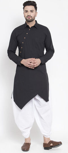 Black and Grey color Dhoti Kurta in Cotton fabric with Thread work