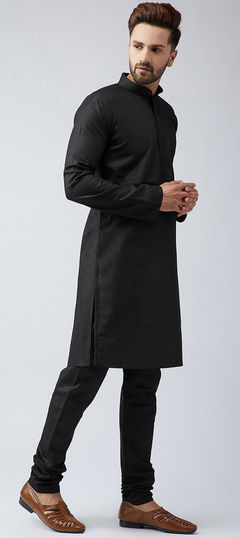 Black and Grey color Kurta Pyjamas in Cotton fabric with Thread work