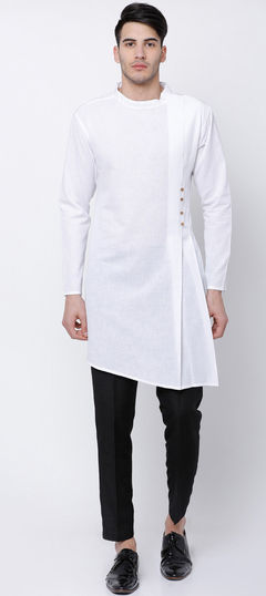 White and Off White color Kurta Pyjamas in Cotton fabric with Thread work