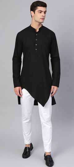 Black and Grey color Kurta Pyjamas in Cotton fabric with Thread work