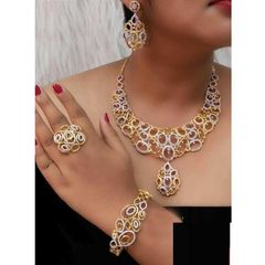 Gold and Silver Rodium Polish Gold and Silver color Necklace in Metal Alloy studded with CZ Diamond