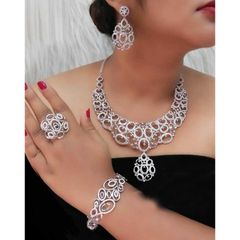 Silver color Necklace in Metal Alloy studded with CZ Diamond & Silver Rodium Polish : 1737336