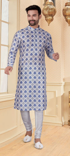 White and Off White color Kurta Pyjamas in Silk fabric with Digital Print work