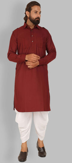 Beige and Brown color Dhoti Kurta in Cotton fabric with Thread work