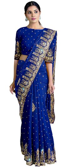 Blue color Saree in Georgette fabric with Stone work