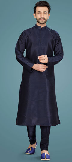 Blue color Kurta Pyjamas in Art Silk fabric with Thread work